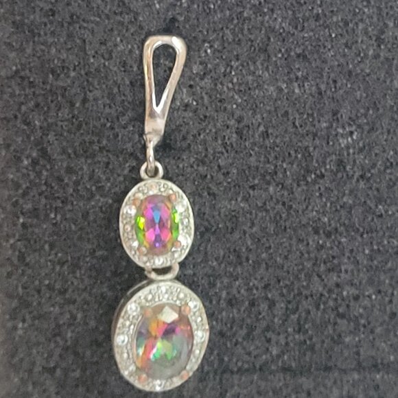 Rainbow Topaz & Silver Drop Earrings - Picture 2 of 6